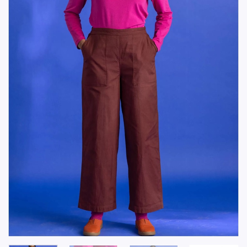 Gudrun Sjoden Woven Twill Burgundy Wide-Leg Pants